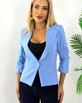Sacou elegant Gisela, maneca cu fronseu si croi scurt, Baby Blue