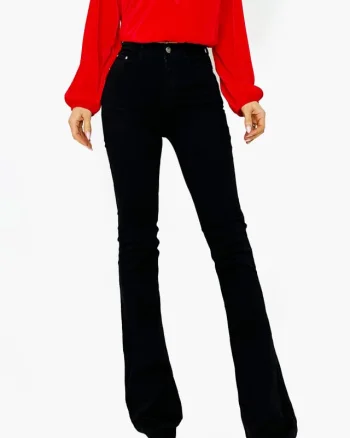 Pantaloni casual Kasian, evazati, cu efect de push up si buzunare laterale, Negru