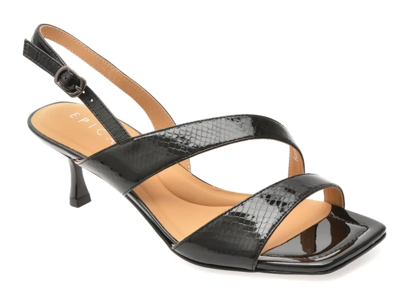 Sandale elegante EPICA negre, E417560, din piele naturala lacuita
