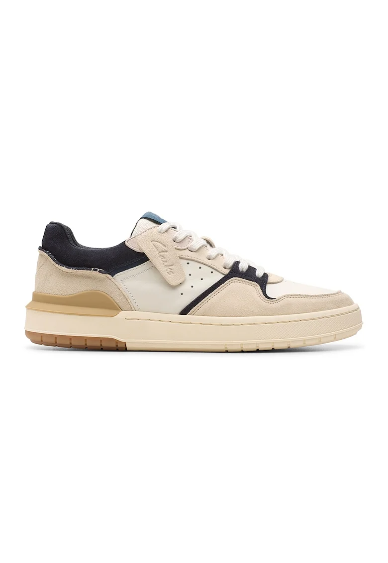 Pantofi sport cu insertii de piele intoarsa Court Lite, Alb/Bleumarin