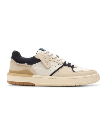 Pantofi sport cu insertii de piele intoarsa Court Lite, Alb/Bleumarin