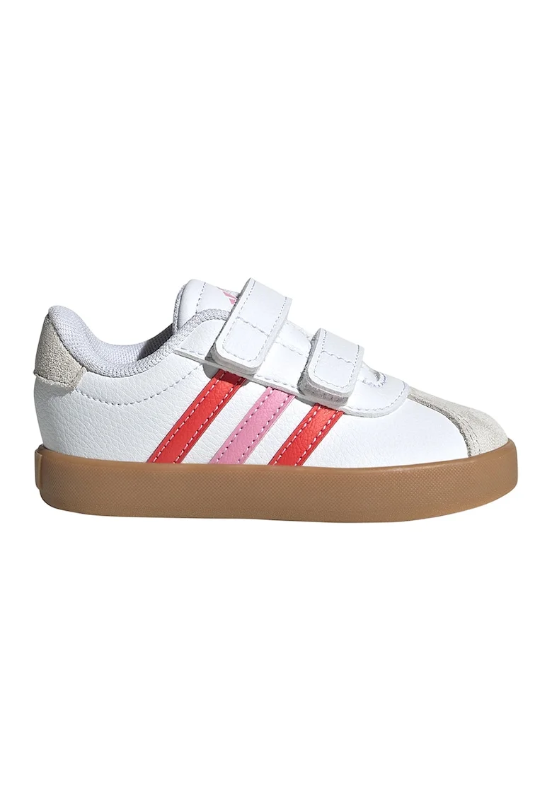 Pantofi sport de piele ecologica cu velcro VL Court, Rosu/Alb