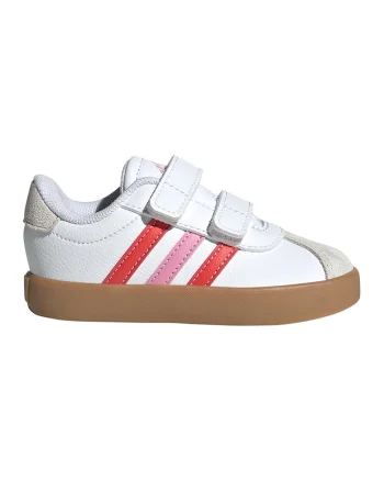 Pantofi sport de piele ecologica cu velcro VL Court, Rosu/Alb