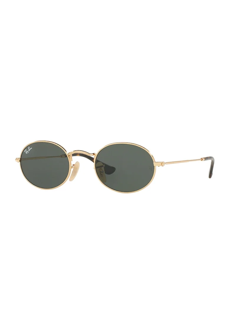 Ochelari de soare unisex ovali cu lentile uni, Auriu/Negru