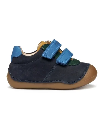 Pantofi Tutim de piele nabuc si piele intoarsa cu velcro, Bleumarin