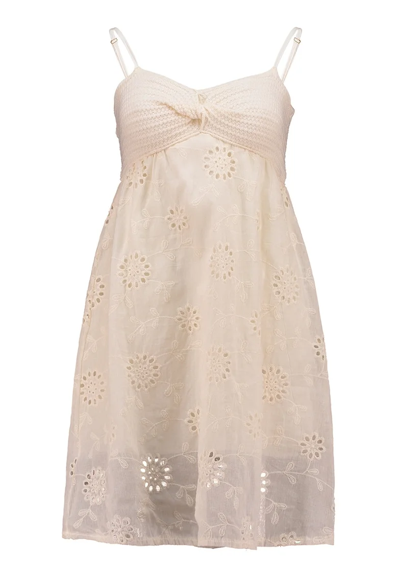 Rochie din bumbac cu bretele inguste, Alb fildes