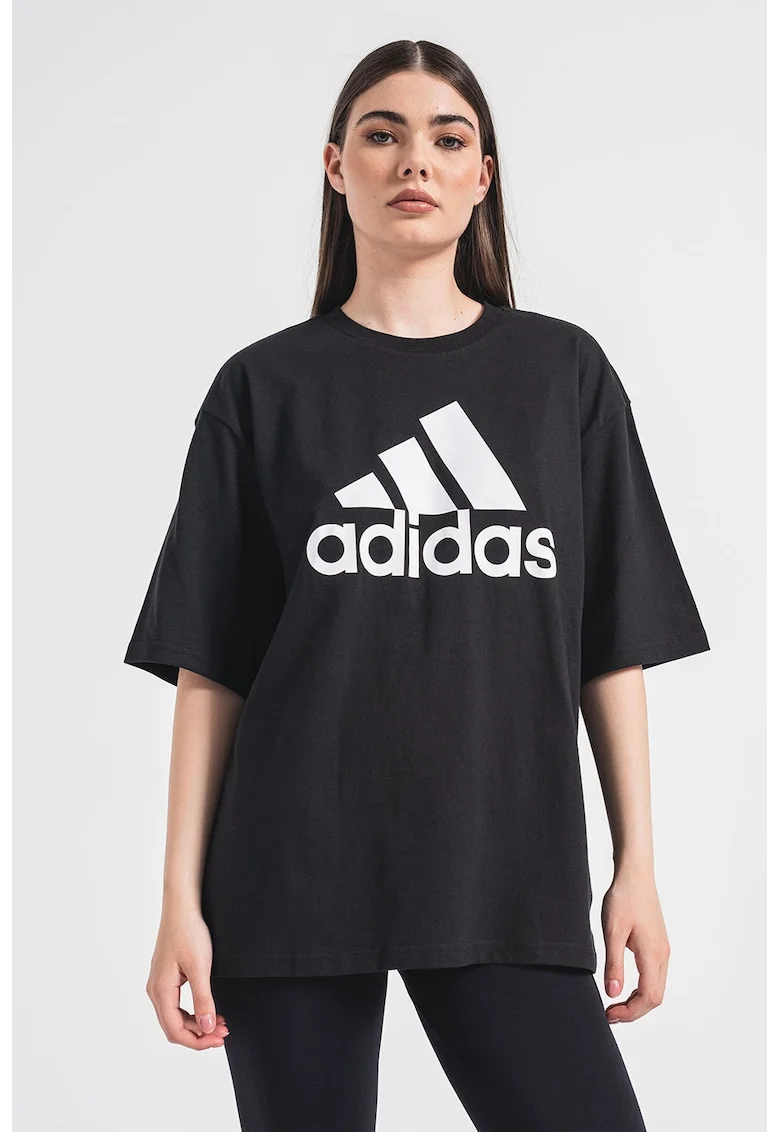 Tricou supradimensionat cu imprimeu logo Essentials, Alb/Negru