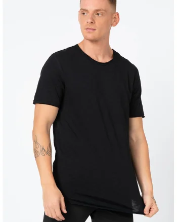 Tricou de bumbac cu garnituri nefinisate Benne, Negru