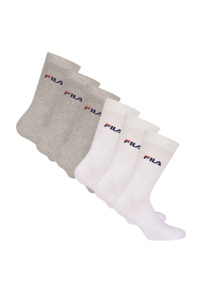 Set de sosete lungi unisex cu imprimeu logo - 6 perechi, Alb/Gri