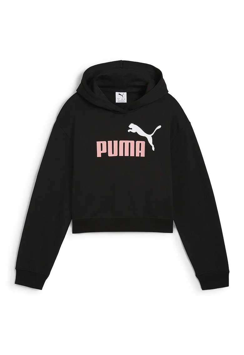 Hanorac crop cu imprimeu logo, Negru/Roz