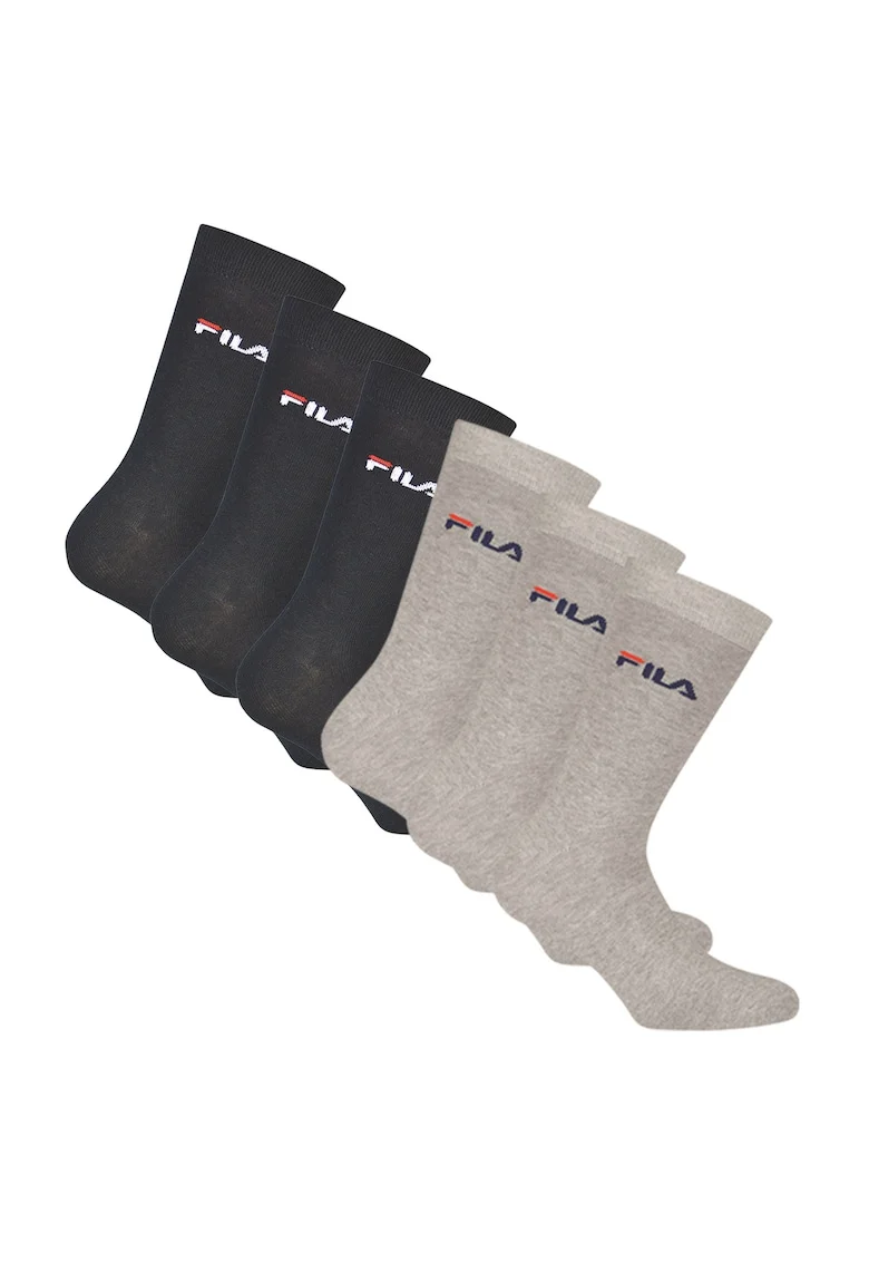 Set de sosete lungi unisex cu imprimeu logo - 6 perechi, Gri/Albastru