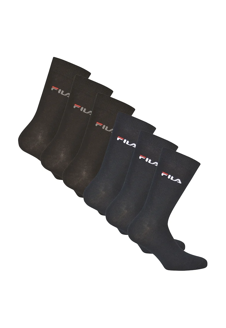 Set de sosete lungi unisex cu imprimeu logo - 6 perechi, Negru/Albastru