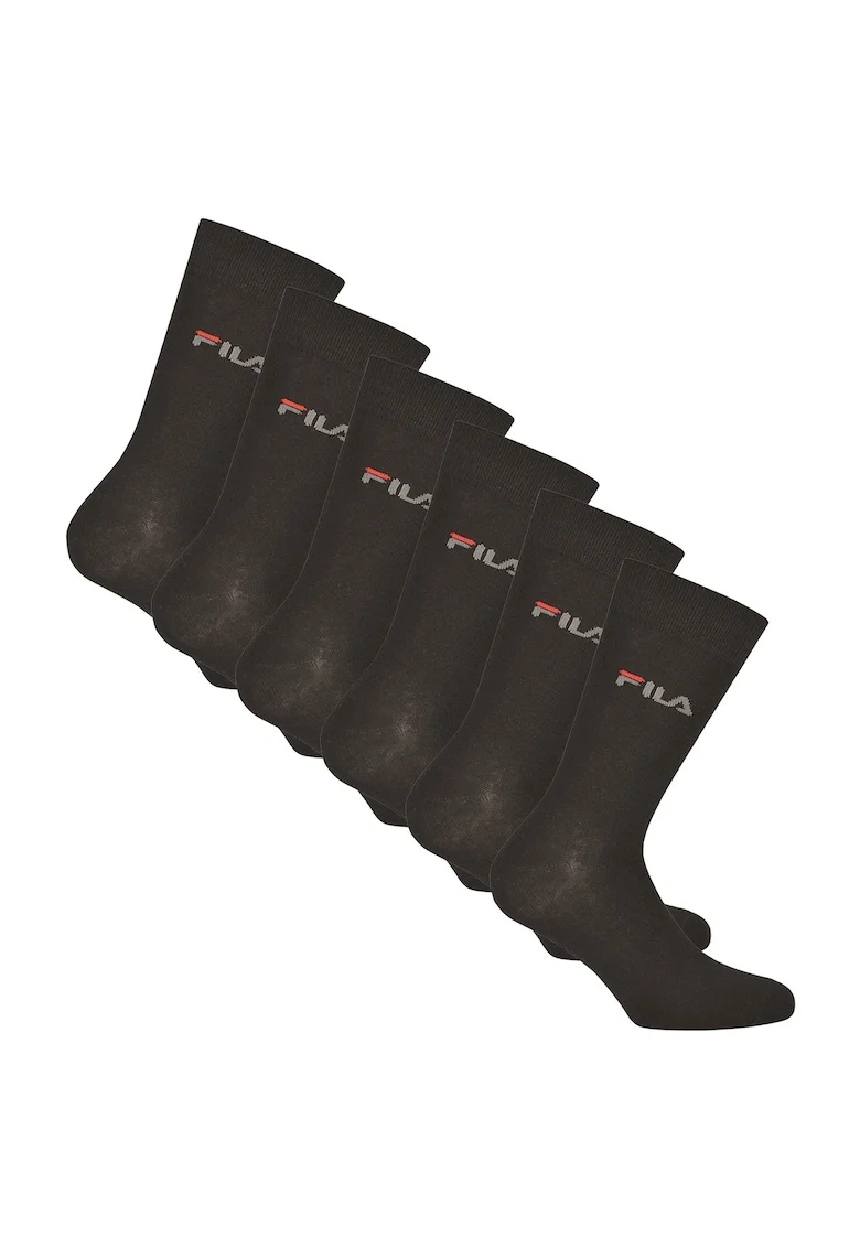 Set de sosete lungi unisex cu imprimeu logo - 6 perechi, Negru