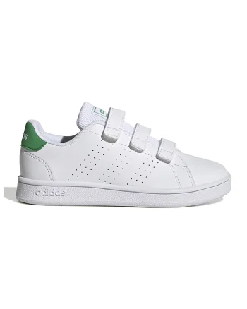 Pantofi sport din piele ecologica cu inchidere velcro Advantage Court, Alb/Verde