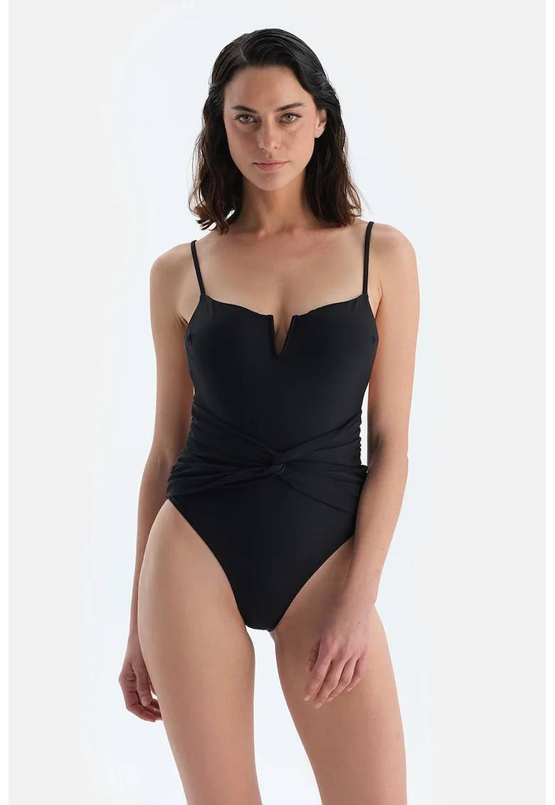 Costum de baie uni intreg cu nod frontal, Negru