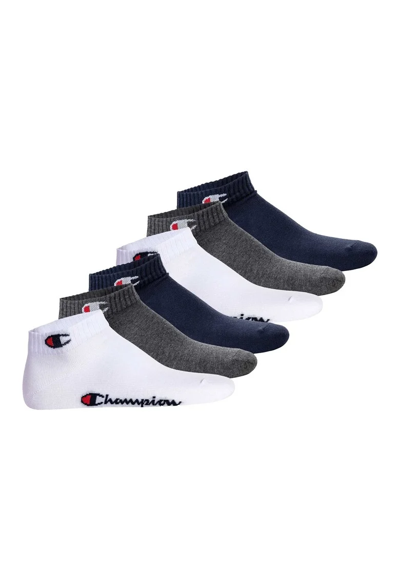 Set de sosete pana la glezna unisex cu logo - 6 perechi, Alb/Gri/Albastru