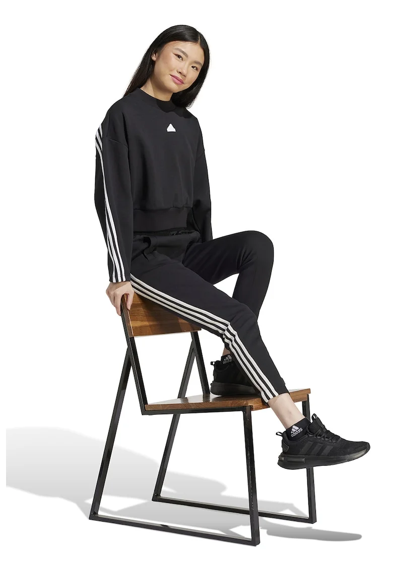 Bluza de trening crop cu decolteu la baza gatului, Alb/Negru