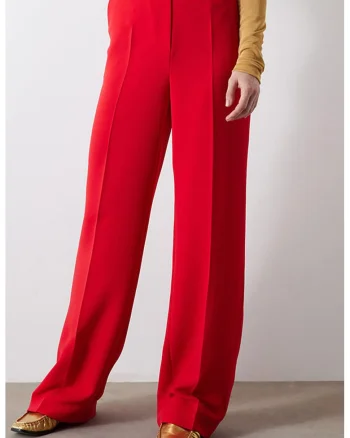 Pantaloni cu talie inalta si croiala ampla, Rosu vermillion