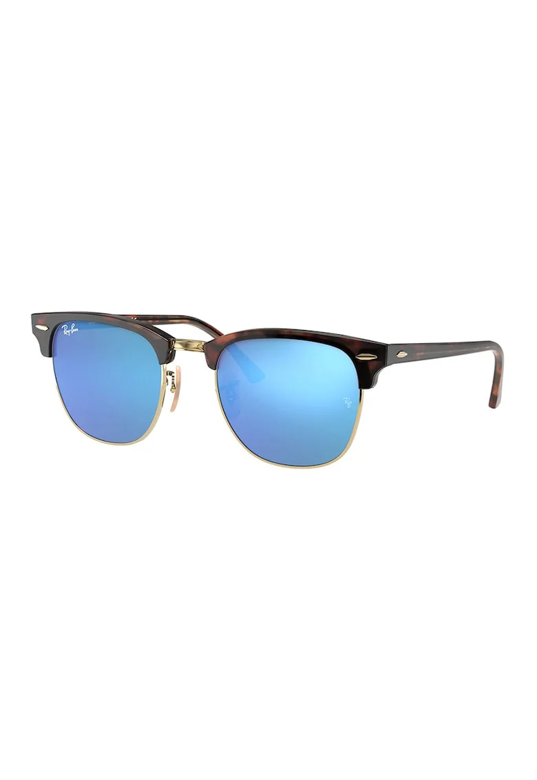 Ochelari de soare clubmaster unisex cu lentile oglinda, Auriu/Maro