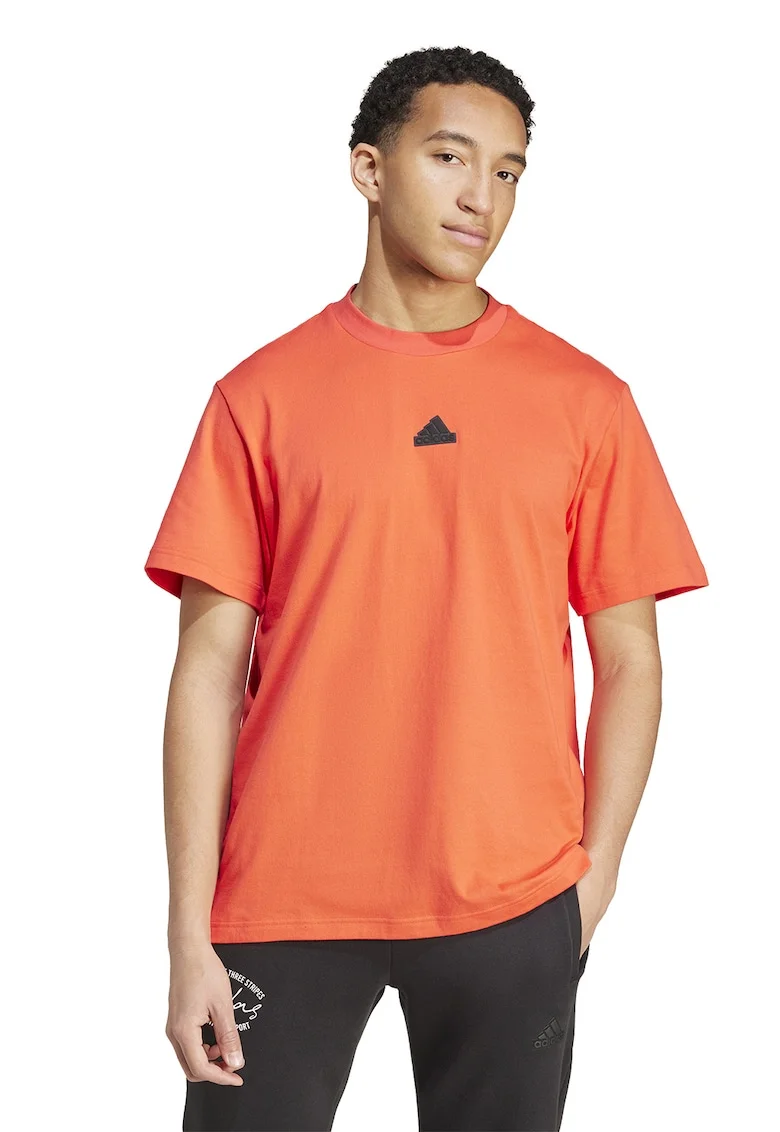 Tricou lejer de bumbac cu imprimeu logo pe partea din spate, Portocaliu