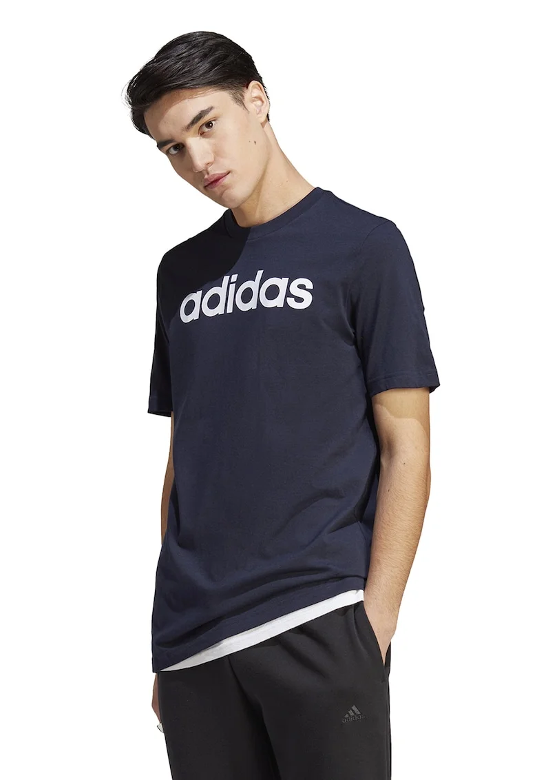 Tricou de bumbac cu imprimeu logo Essentials, Bleumarin
