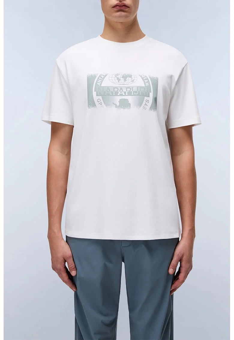 Tricou regular-fit cu imprimeu logo, Alb/Verde deschis