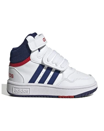 Pantofi sport mid-high cu velcro Hoops, Alb/Bleumarin