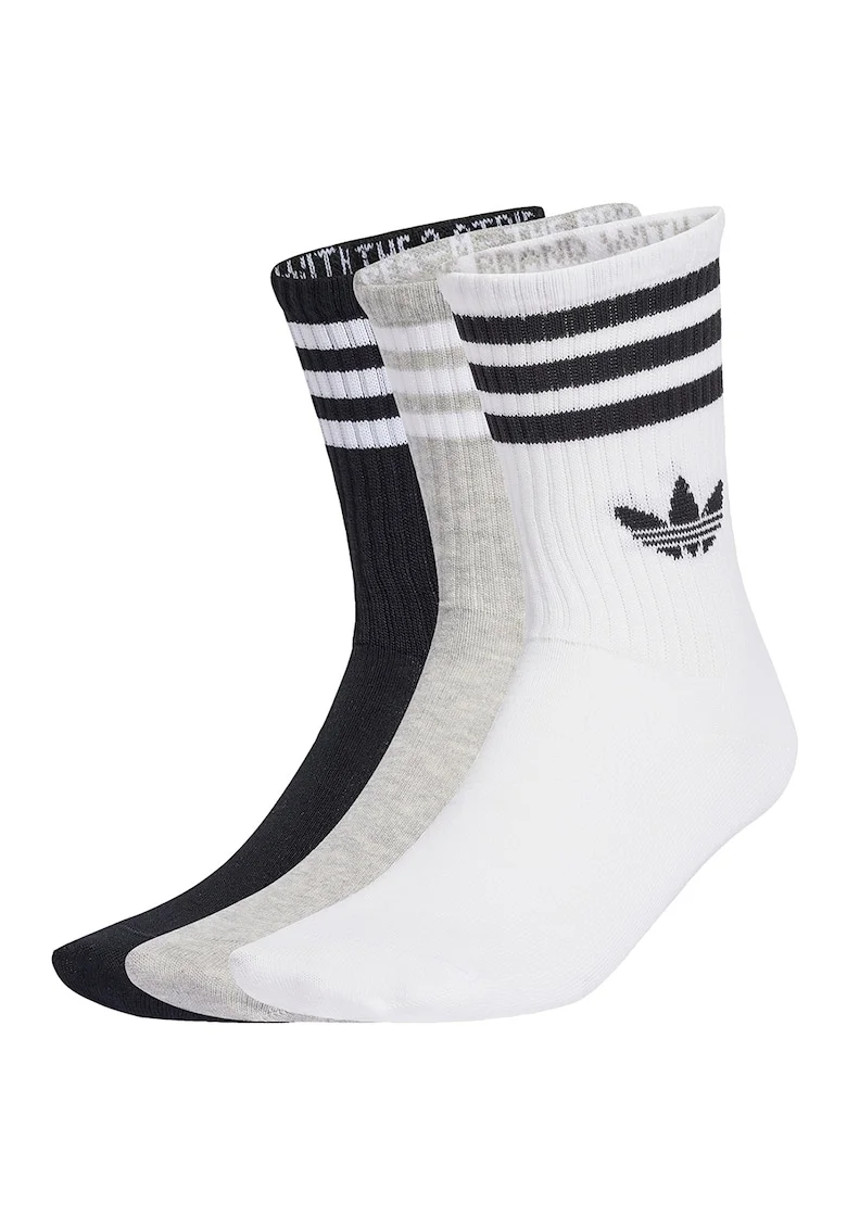 Set de sosete lungi unisex cu detaliu logo - 3 perechi, Alb/Negru/Gri melange