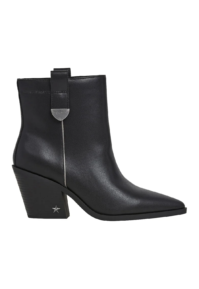Botine din piele cu varf ascutit, Negru