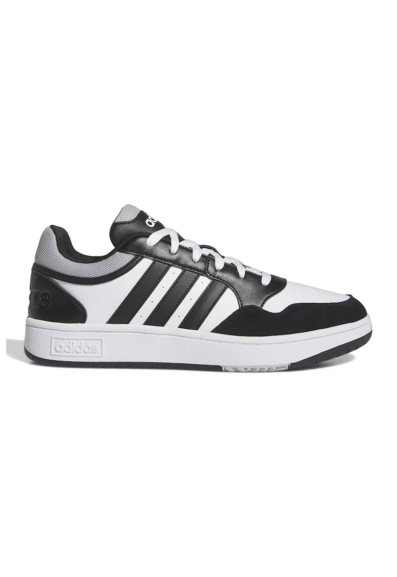 Pantofi sport de piele ecologica cu garnituri de piele intoarsa Hoops 3.0, Negru/Alb optic