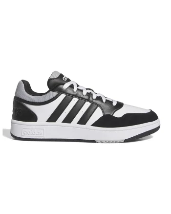 Pantofi sport de piele ecologica cu garnituri de piele intoarsa Hoops 3.0, Negru/Alb optic