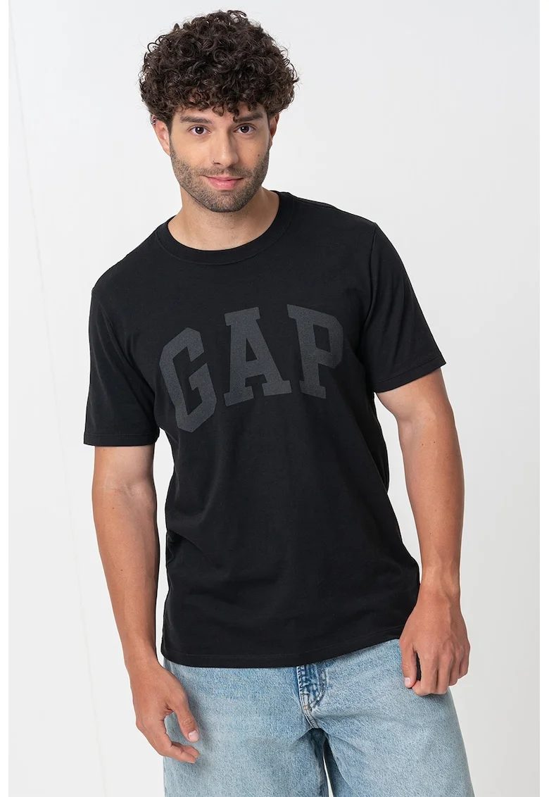 Tricou de bumbac cu imprimeu logo, Negru