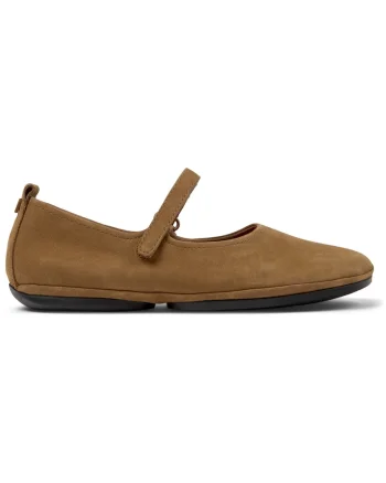 Balerini de piele nabuc cu banda velcro Nina, Maro