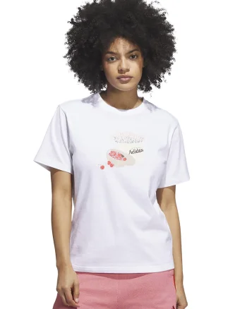 Tricou cu decolteu la baza gatului si imprimeu, Alb/Piersica
