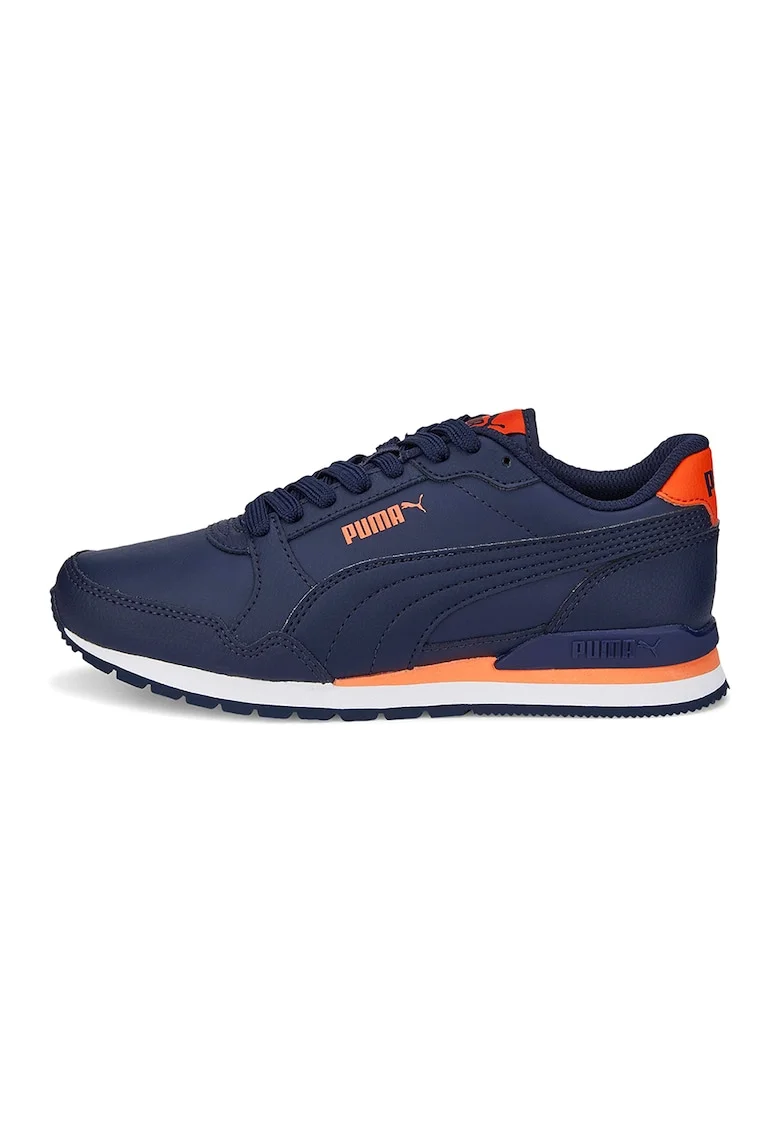 Pantofi sport de piele ecologica si piele ST Runner v3, Portocaliu mandarina/Bleumarin