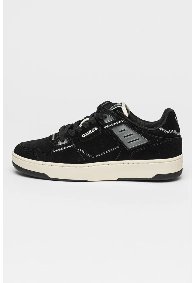 Pantofi sport de piele intoarsa cu logo Vincent, Negru stins/Alb murdar