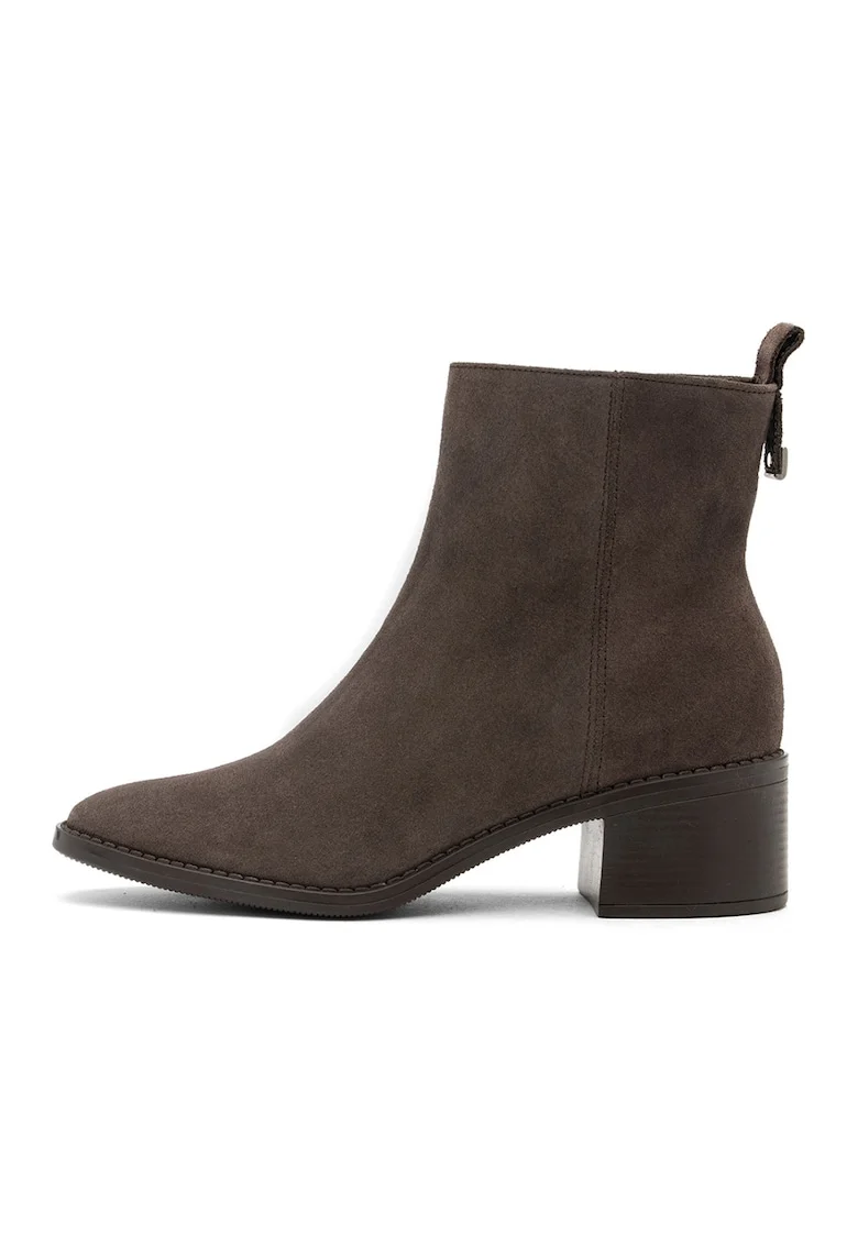 Botine de piele intoarsa cu toc masiv triss, Maro taupe