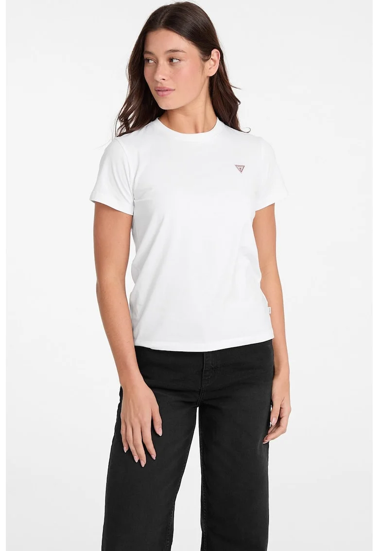 Tricou regular fit cu aplicatie logo discreta, Alb