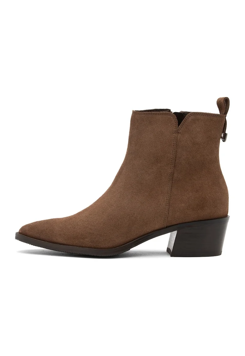 Botine de piele intoarsa cu toc cubanez Ariana, Maro