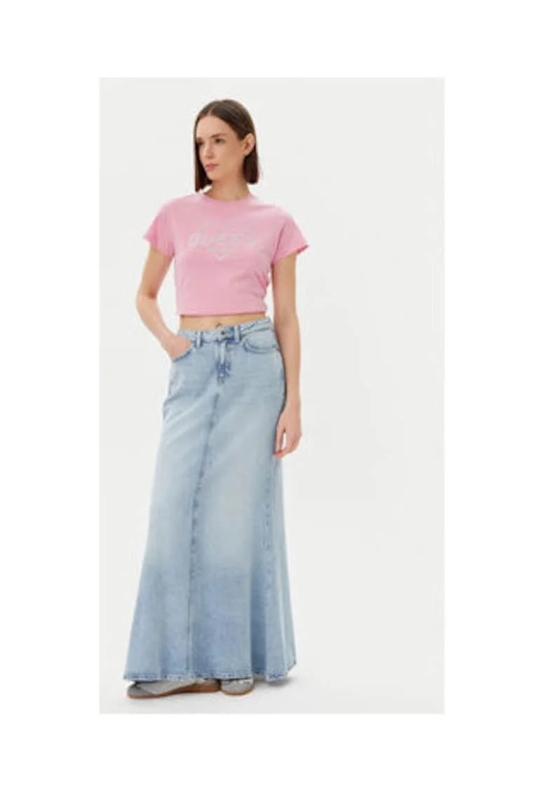 Tricou crop din bumbac organic cu guler rotund