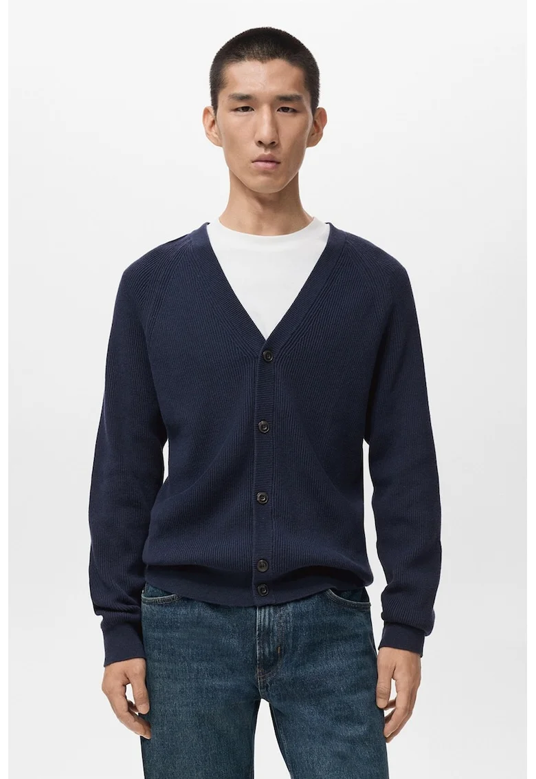 Cardigan cu decolteu in V si nasturi, Bleumarin