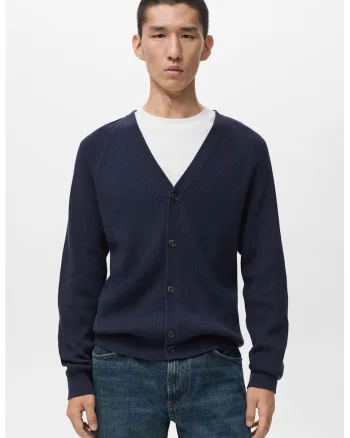 Cardigan cu decolteu in V si nasturi, Bleumarin