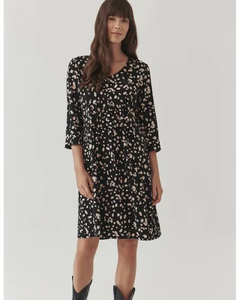 Rochie cu model Nerto, Negru/Crem