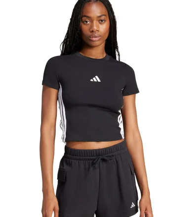 Tricou crop cu croiala slim-fit Essentials, Negru/Alb optic