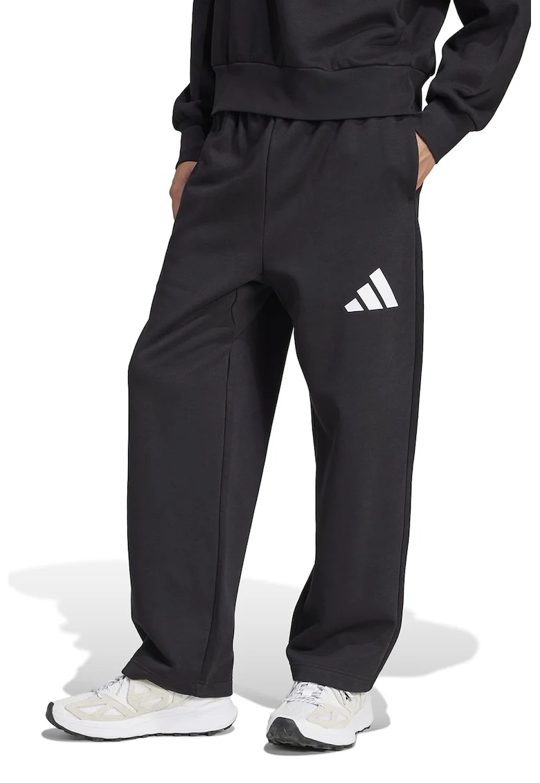 Pantaloni de trening relaxed-fit cu logo Essentials, Alb/Negru