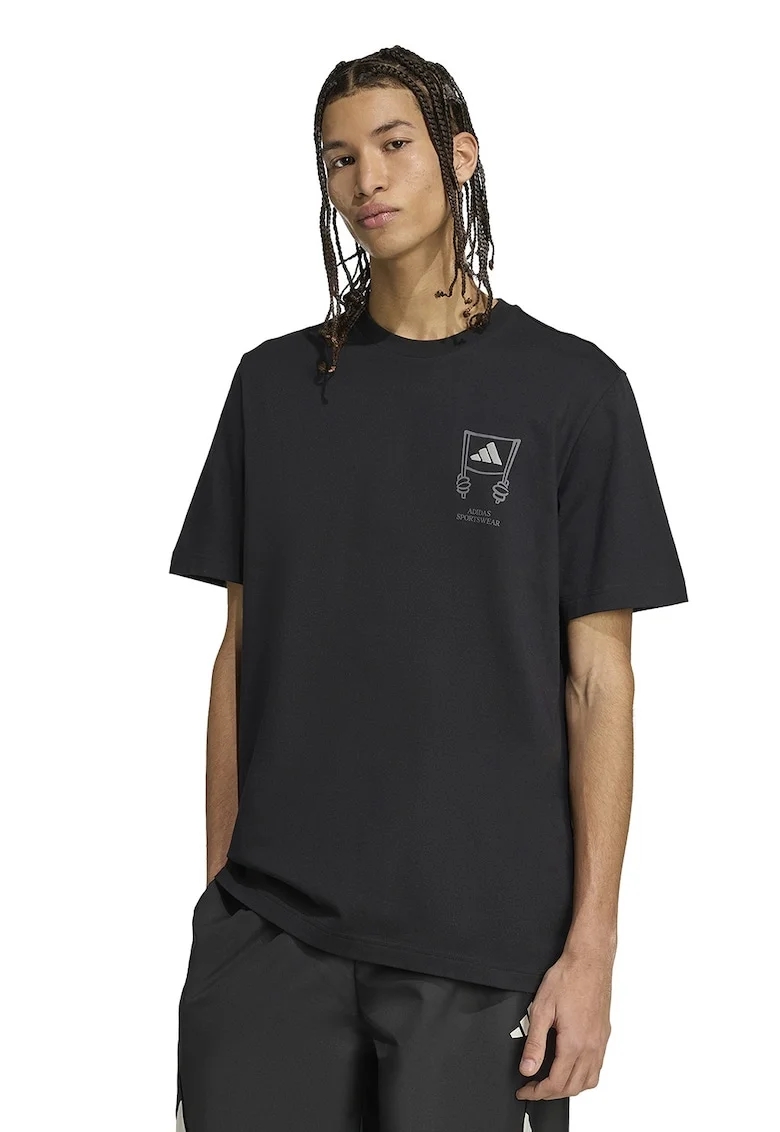 Tricou lejer din bumbac cu imprimeu, Negru/Bej
