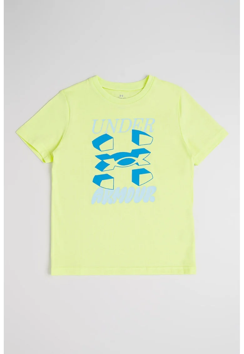 Tricou din amestec de bumbac cu imprimeu logo, Galben neon/Albastru