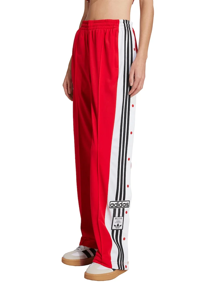 Pantaloni de trening cu capse laterale Adibreak, Rosu/Alb/Negru stins