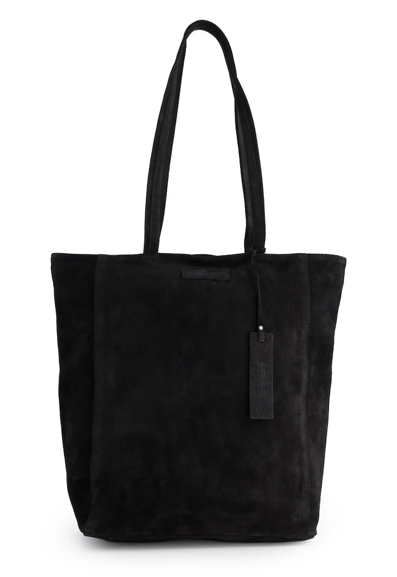 Geanta de umar  din piele intoarsa, neagra, 37x40x14cm, cu 2 buzunare interioare