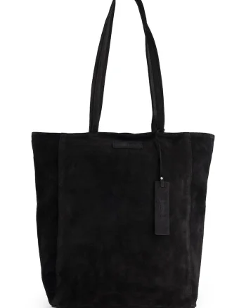 Geanta de umar  din piele intoarsa, neagra, 37x40x14cm, cu 2 buzunare interioare